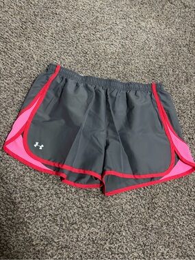 Under Armour Gray Athletic Shorts with Pink and Red Trim